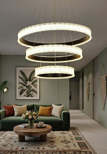 ثريا ليد 3 اضاءات 80+60+40 سم ذهبي / اسود