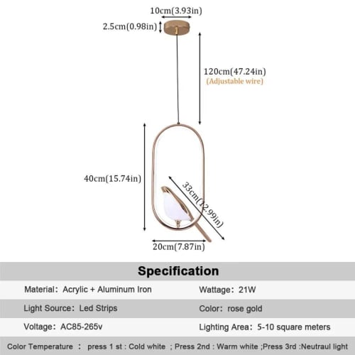 علاقي مودرن ذهبي شكل عصفور LED