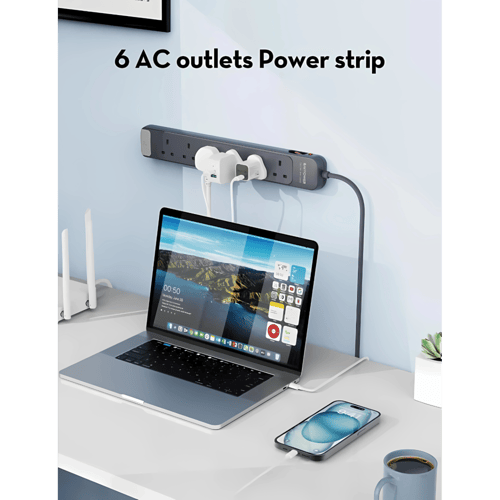 توصيلة راف باور 6 منافذ بقوة 3150 واط - رمادي