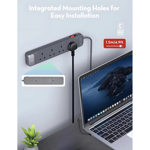 توصيلة راف باور 4 منافذ بقوة 3150 واط - رمادي