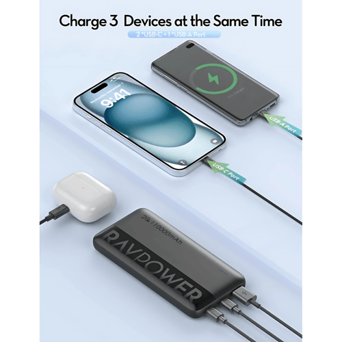 بطارية راف باور بقوة 20 واط بسعة 10000 ملي امبير م...
