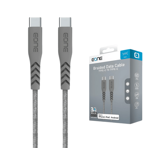 EONE كيبل C to C قماش رمادي 1.2سم 100واط