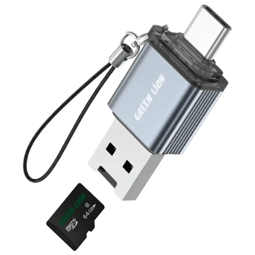 قارئ بطاقات 2 في 1 من Green Lion مع دعم بطاقات Mic...