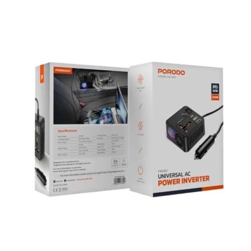 بورودو شاحن سيارة 200 واط QC3.0 PD+USB UK - أسود