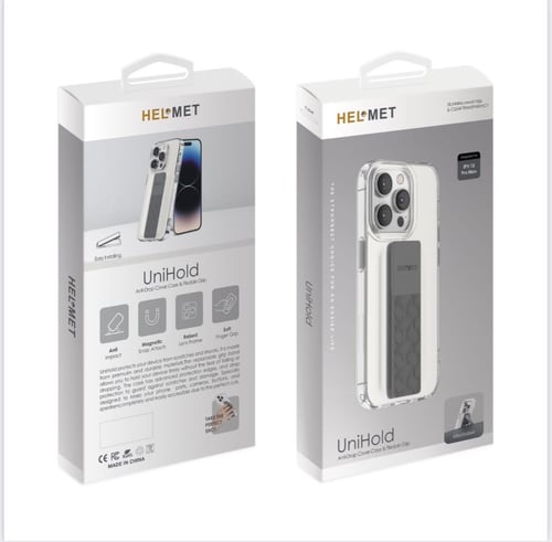 كفر حمايه شفاف مع مسكه ممغنطه باللون رصاصي