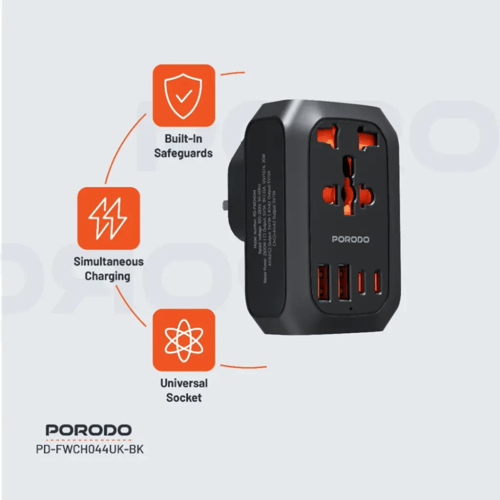 بورودو شاحن جداري شحن متعدد المنافذ - أسود