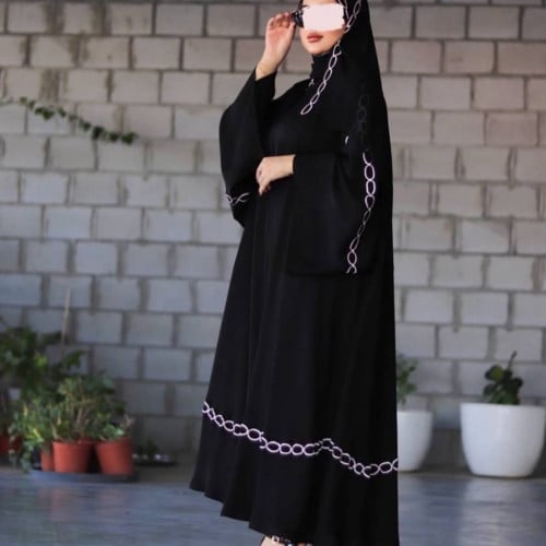 كريب ملكي كوري تطريز كم وأسفل العباية