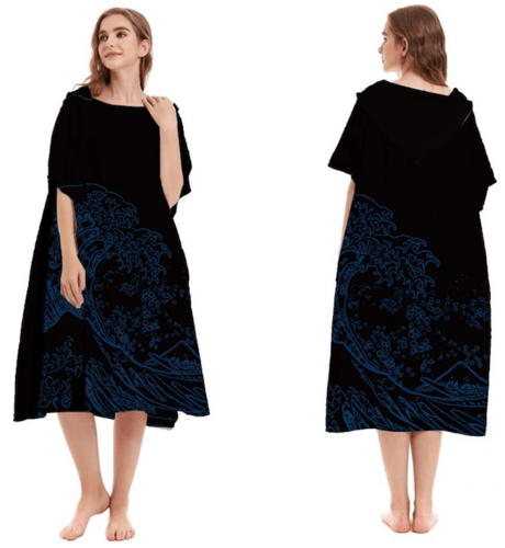 منشفة بونشو مايكروفايبر امواج اسود