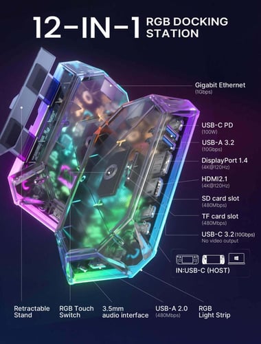 وصلة تايب سي 12in1 باضاءة RGB و تدعم 4K 120Hz وهيك...