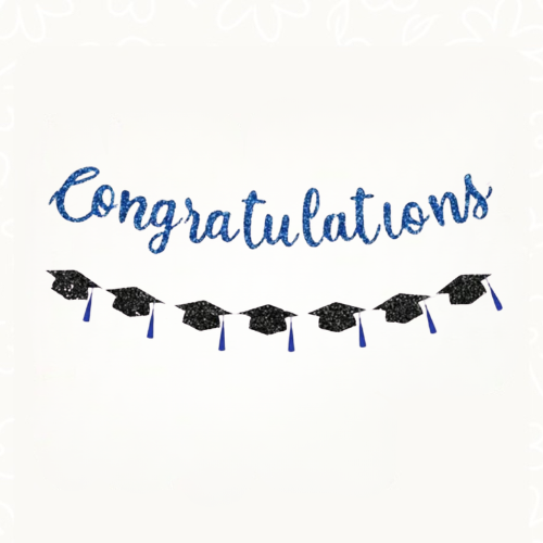 بانر قبعة التخرج – أزرق وأسود لامع