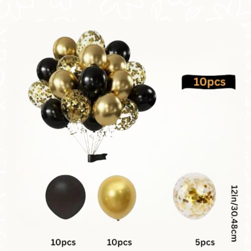 مجموعة بالونات كونفيتي (أسود-ذهبي)