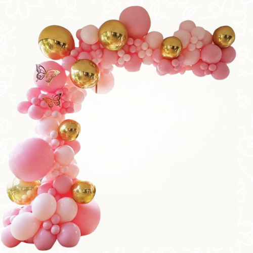 بالون بنك و فراشات ذهبي | Pink & Gold Balloon Set