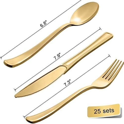 أدوات المائدة نقط ذهبي (25 شخص) | Gold Dots Tablew...