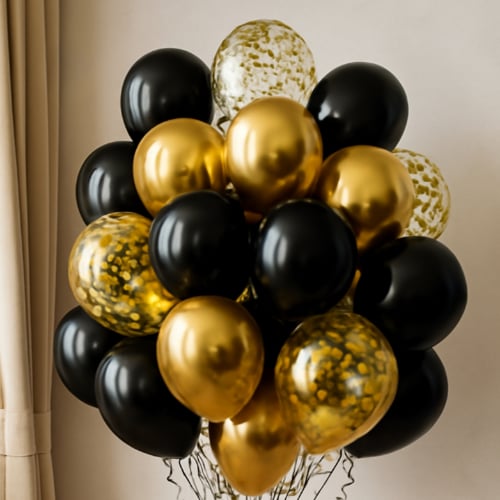 مجموعة بالونات كونفيتي (أسود-ذهبي)
