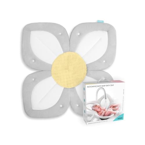 حمام أطفال بتصميم وردة لوتس، رمادي/أصفر فاتح بكبسا...