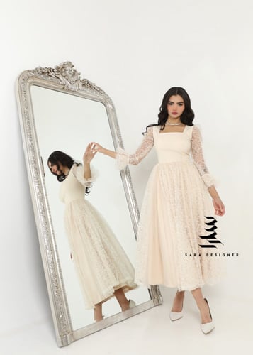 فستان بيج بتطريز كامل