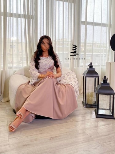 فستان موف مع شيفون مُطرز