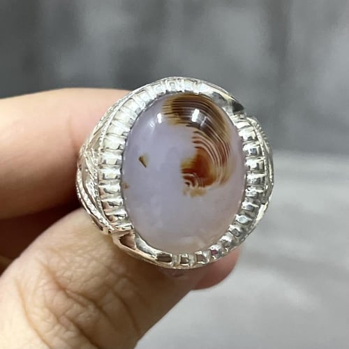 خاتم فضة رجالي بحجر عقيق مصور يماني طبيعي