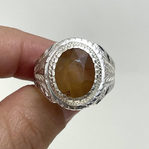 خاتم فضة رجالي بحجر زفير اصفر افريقي