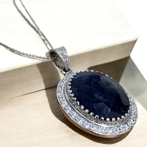 قلادة فضة نسائية بحجر يولايت يماني طبيعي مرصع زركو...