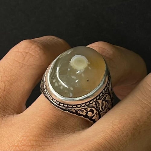 خاتم فضة رجالي بحجر عقيق سليماني طبيعي