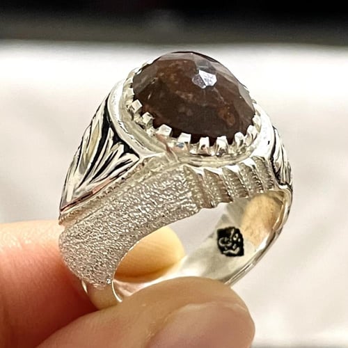خاتم فضة رجالي بحجر عقيق جبل احد