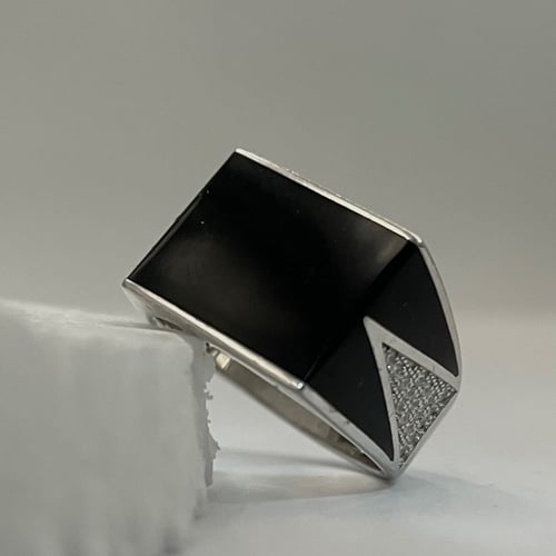 خاتم رجالي فضه مينا لون اسود