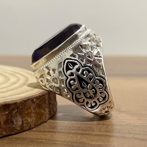 خاتم فضة رجالي بحجر اماتيست ( جمشت )