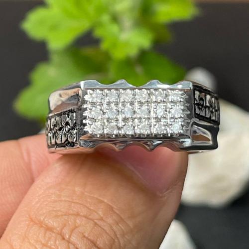 خاتم فضة رجالي مرصع الماس طبيعي