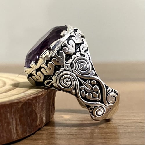 خاتم فضة رجالي بحجر اماتيست ( جمشت )