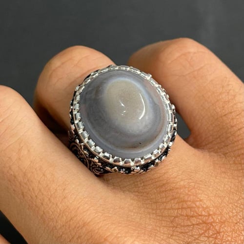 خاتم فضة رجالي بحجر عقيق سليماني طبيعي