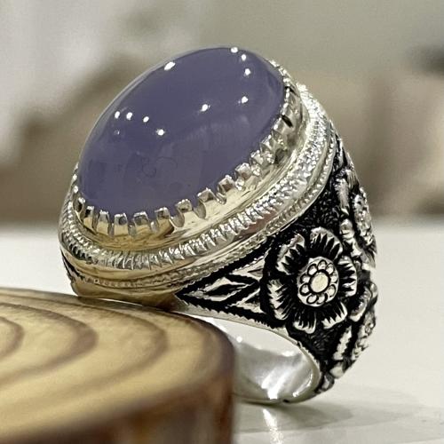 خاتم فضة رجالي بحجر عقيق يماني سوسني طبيعي