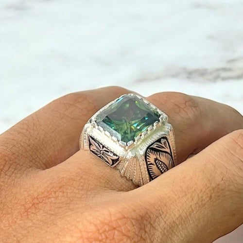 خاتم فضة رجالي بحجر موزنايت صلابة الألماس
