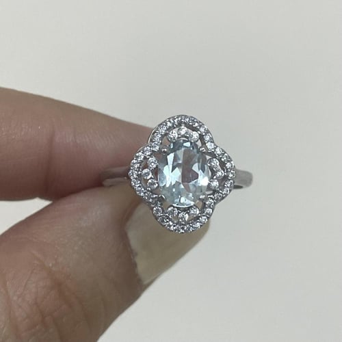 خاتم فضة نسائي بحجر توباز برازيلي مرصع زركون سويسر...