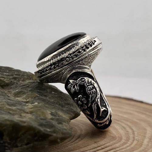 خاتم فضة رجالي بحجر يسر طبيعي