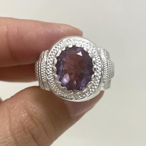 خاتم فضة رجالي بحجر اماتيست ( جمشت )