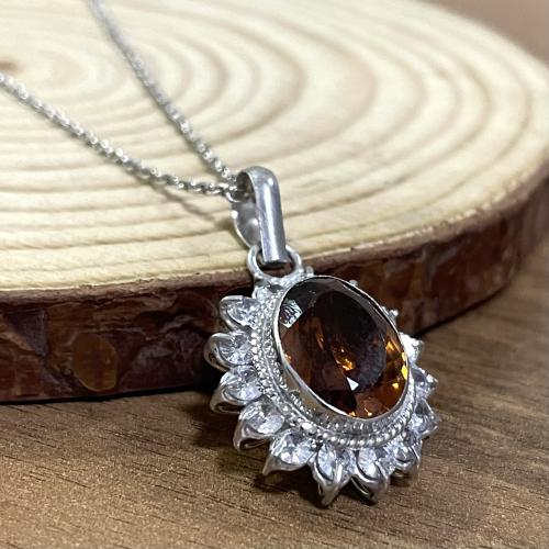 قلادة فضة نسائية بحجر امبريال توباز مرصع زركون سوي...