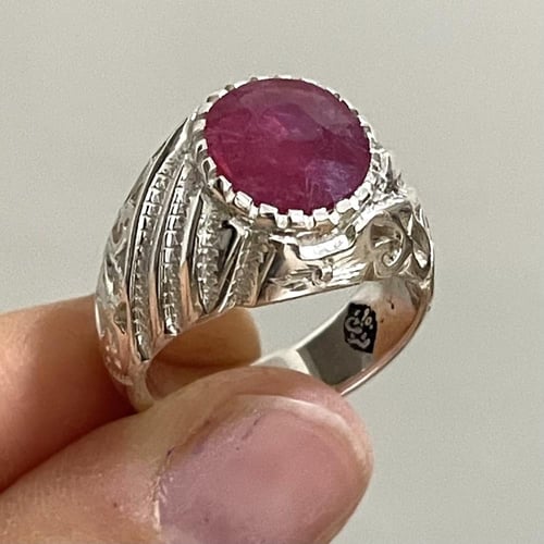 خاتم فضة رجالي بحجر ياقوت افريقي