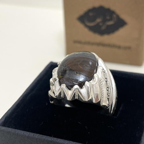 خاتم فضة رجالي بحجر عين الصقر