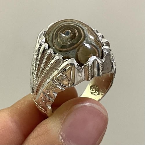 خاتم فضة رجالي بحجر عقيق داوودي يماني طبيعي