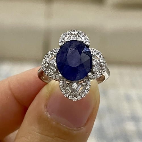 خاتم فضة نسائي بحجر زفير افريقي مرصع زركون سويسري