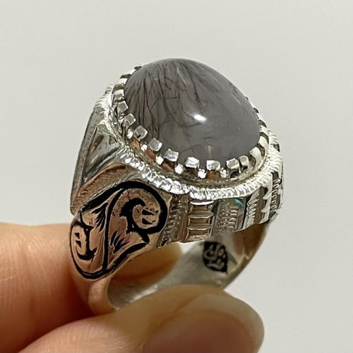 خاتم فضة رجالي بحجر عقيق مسماري طبيعي