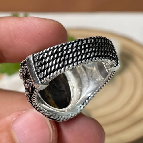 خاتم فضة رجالي بحجر يسر طبيعي