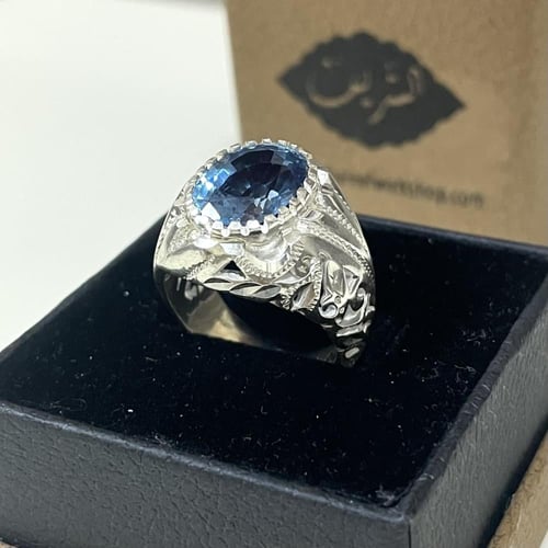 خاتم فضة رجالي بحجر توباز برازيلي لون سويسري