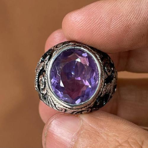 خاتم فضة رجالي بحجر اماتيست (جمشت)
