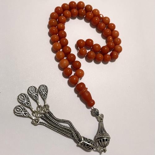 سبحة مرجان طبيعي 45 تسبيحة كتلة فضة