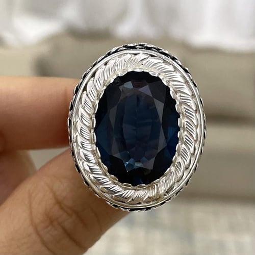 خاتم فضة رجالي بحجر توباز