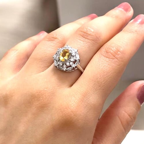 خاتم فضة نسائي بحجر سترين مرصع زركون سويسري