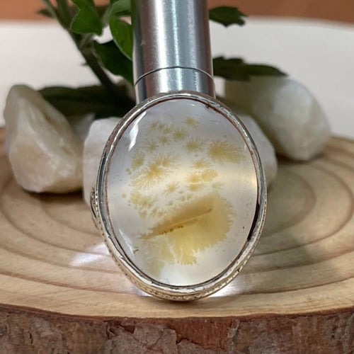 خاتم فضة رجالي بحجر عقيق مشجر يماني طبيعي