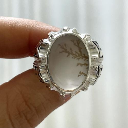 خاتم فضة رجالي بحجر عقيق يماني مشجر طبيعي